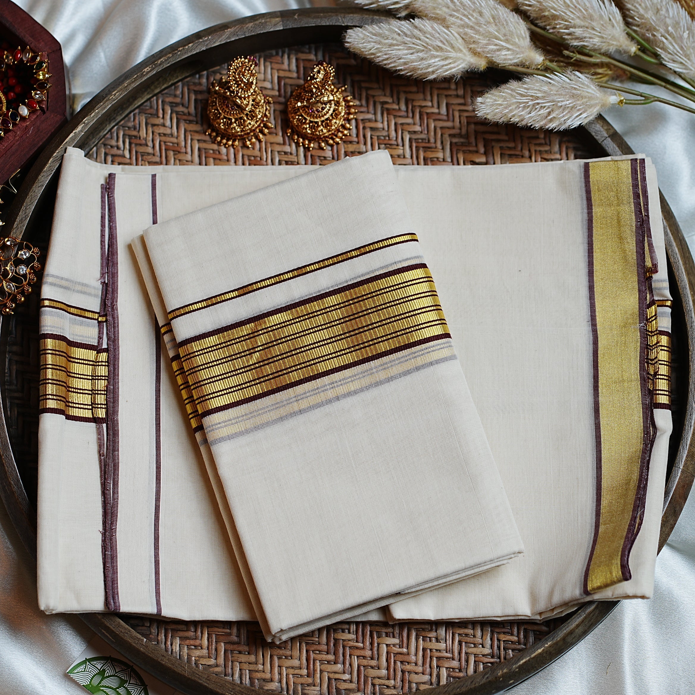 🌾 Antique Gold & Rich Maroon: Premium Balaramapuram Handloom Unakkapavu Kerala Single Set Mundu ✨ - SAROYA