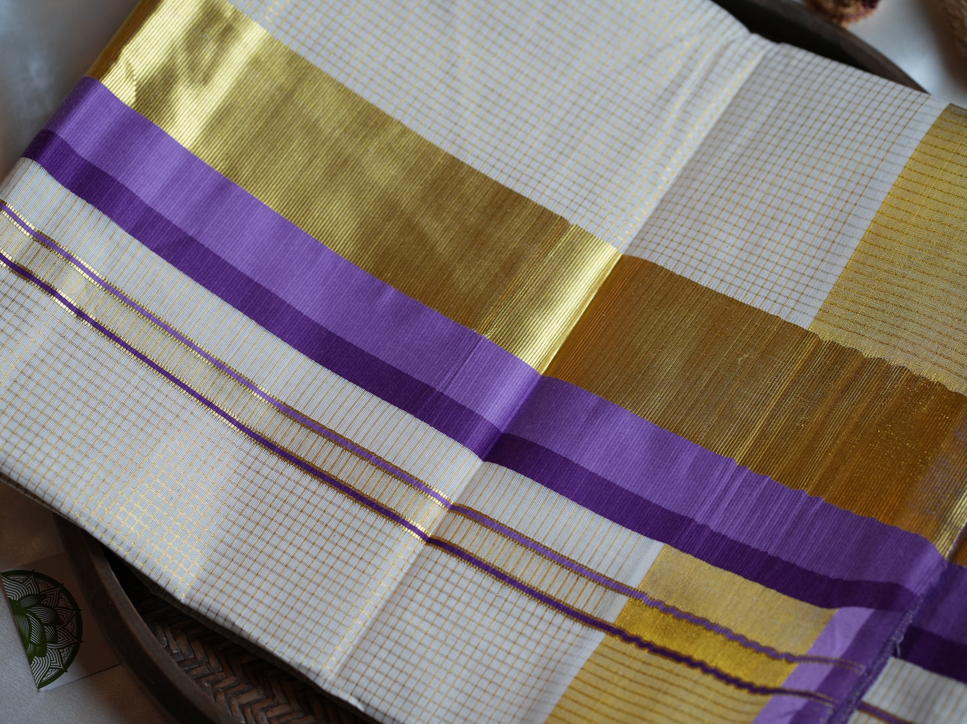 💜 Premium Cotton Checked Kerala Saree with Royal Purple Kasavu Border ✨ - SAROYA
