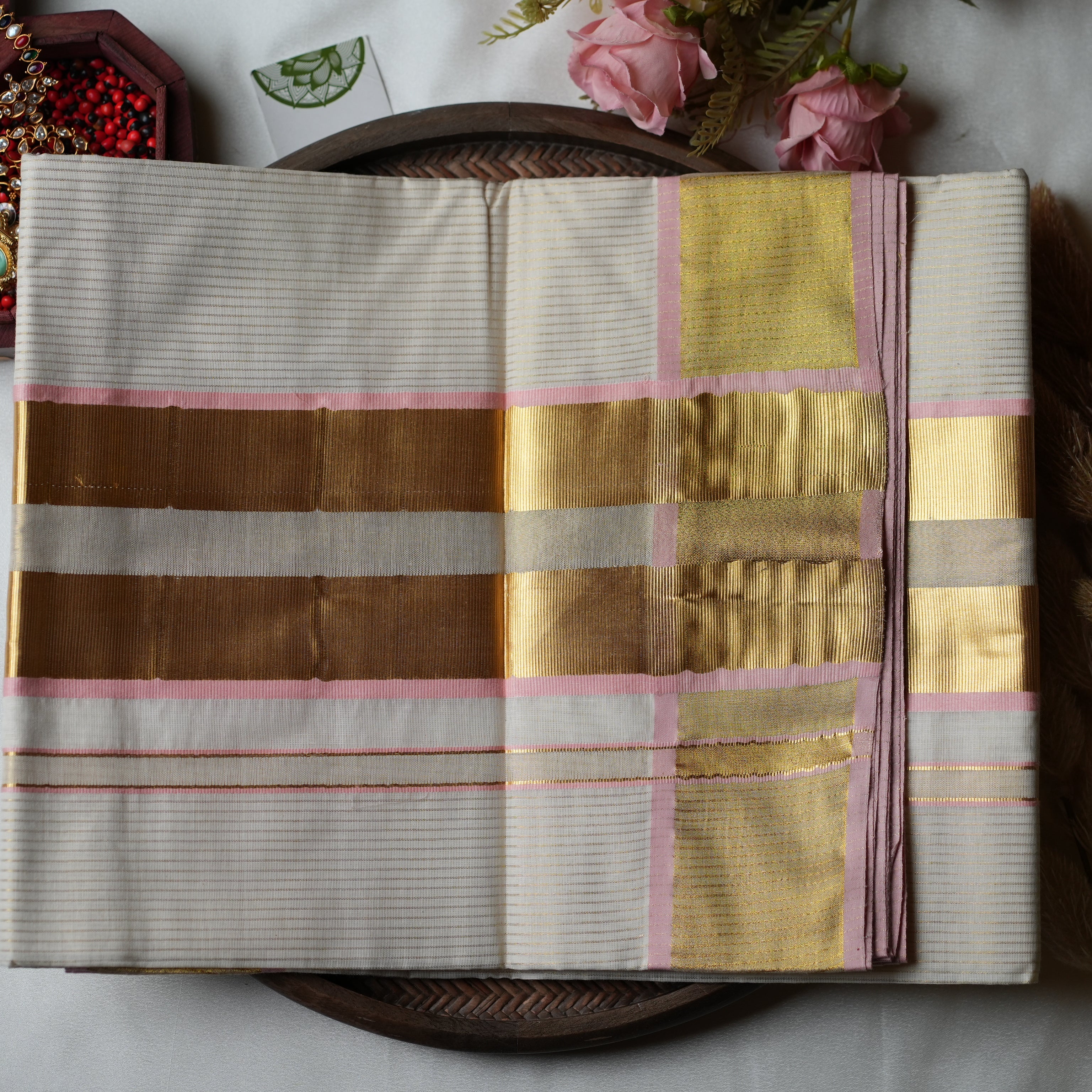 Pure Cotton Kerala Set Saree — Blush Pink Edition 🌸 - SAROYA