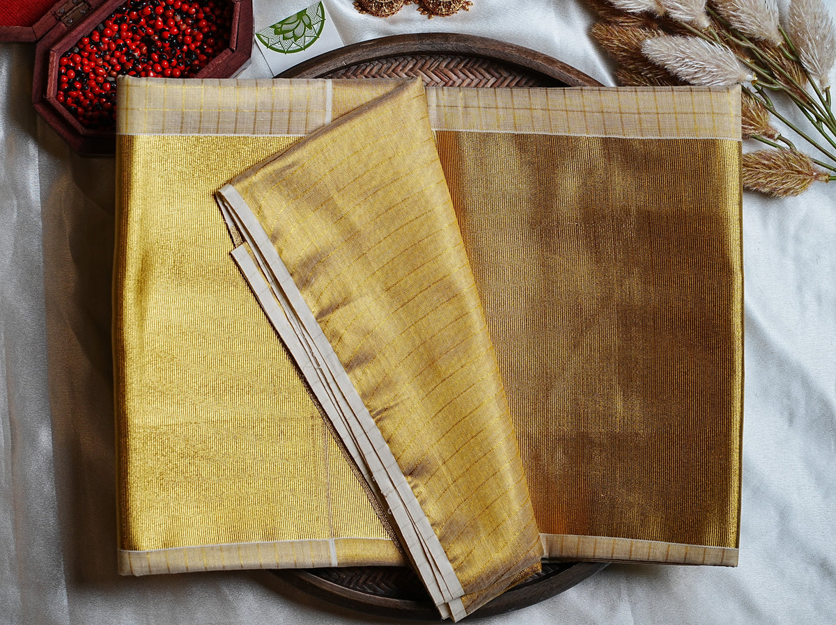 ✨ Pure Liquid Gold: Traditional 10-Inch Kasavu Tissue Kerala Saree 🌟 - SAROYA