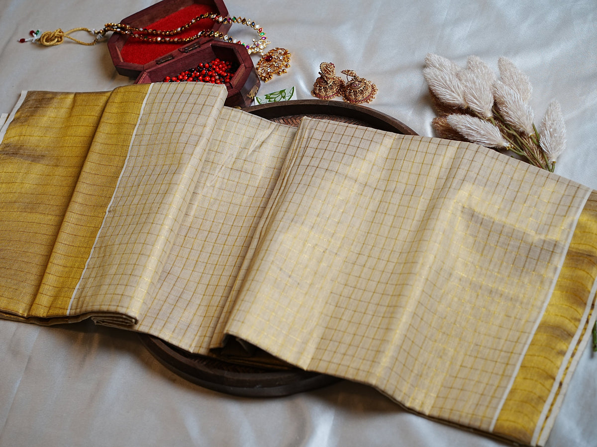 ✨ Pure Liquid Gold: Traditional 10-Inch Kasavu Tissue Kerala Saree 🌟 - SAROYA