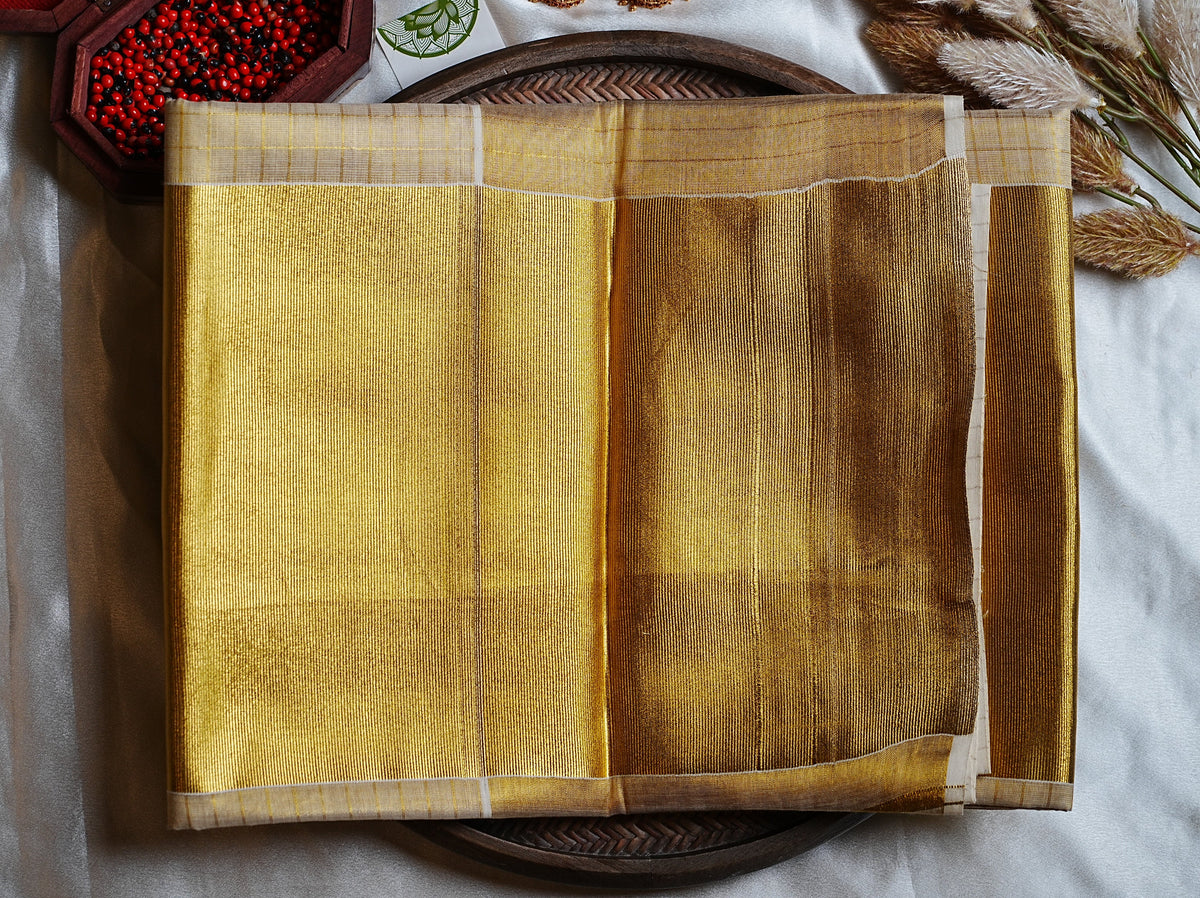 ✨ Pure Liquid Gold: Traditional 10-Inch Kasavu Tissue Kerala Saree 🌟 - SAROYA
