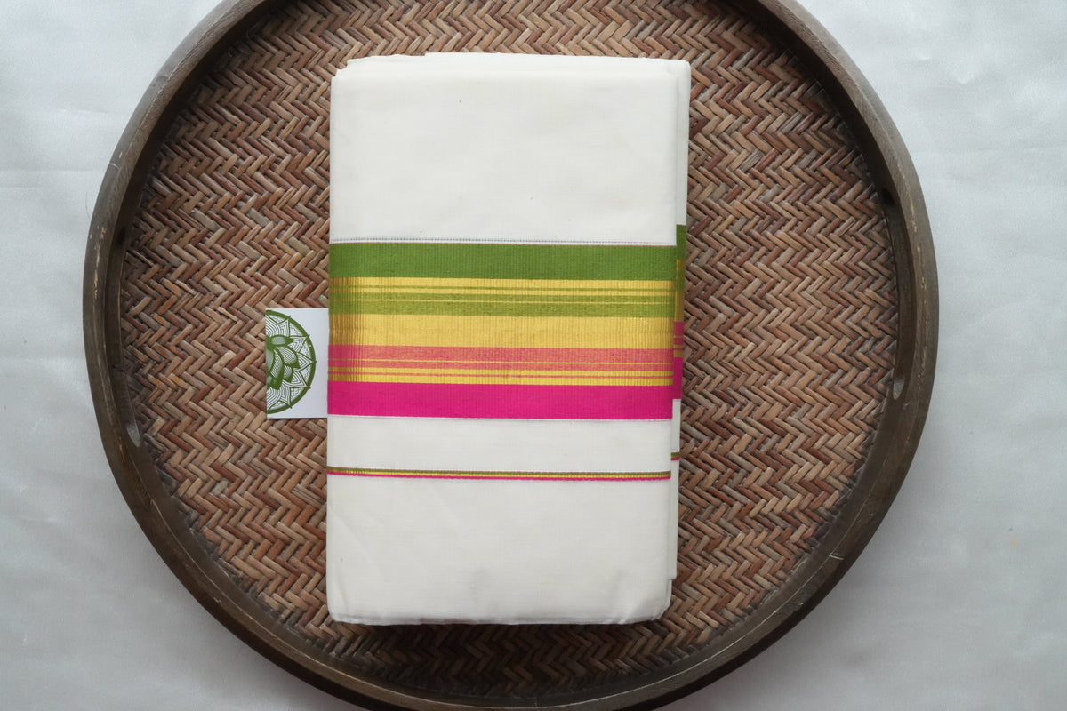 Vibrant Multi-Tone Kerala Set Mundu - SAROYA