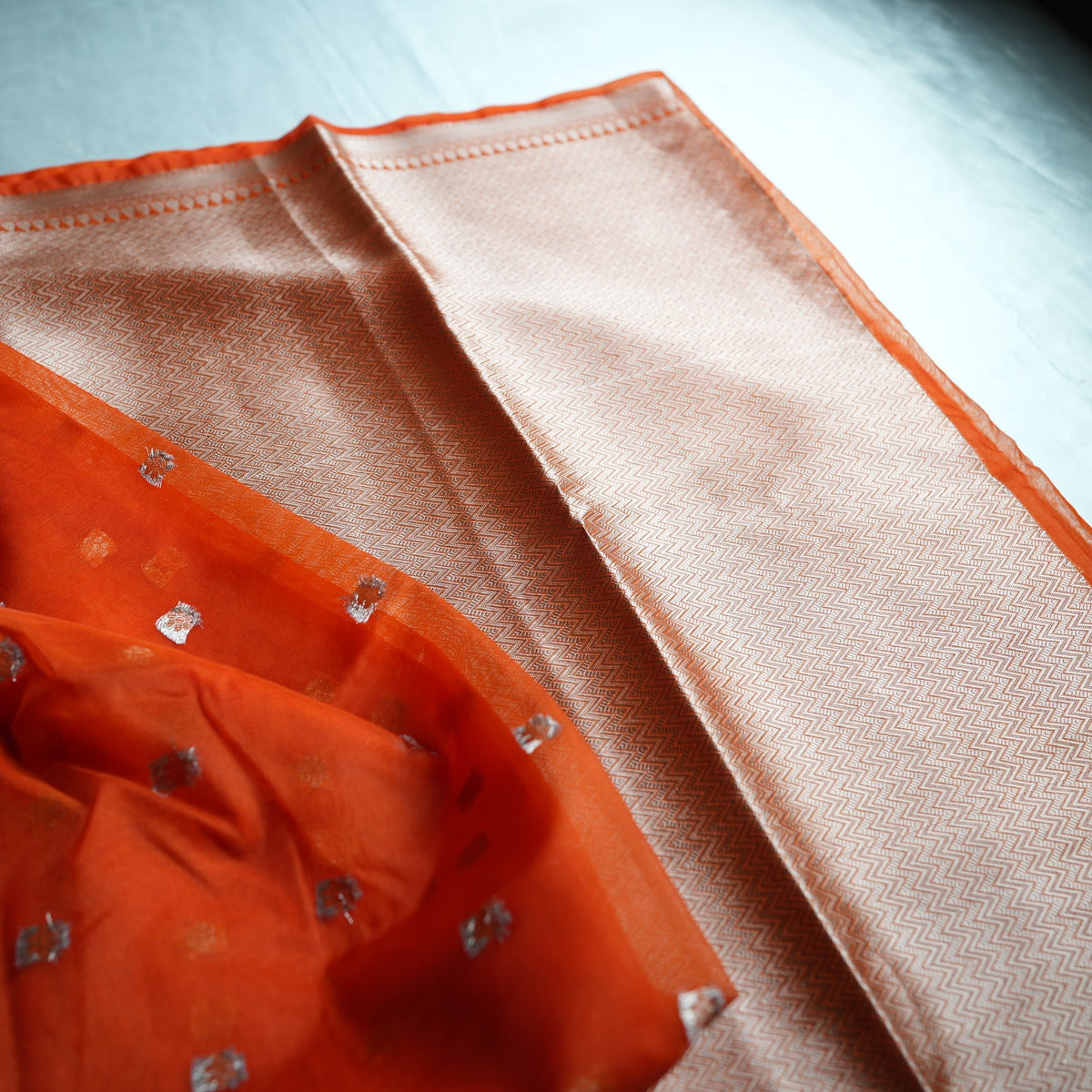 🍊 Vibrant Tangerine Orange Banarasi Kora Organza Saree ✨💫 - SAROYA