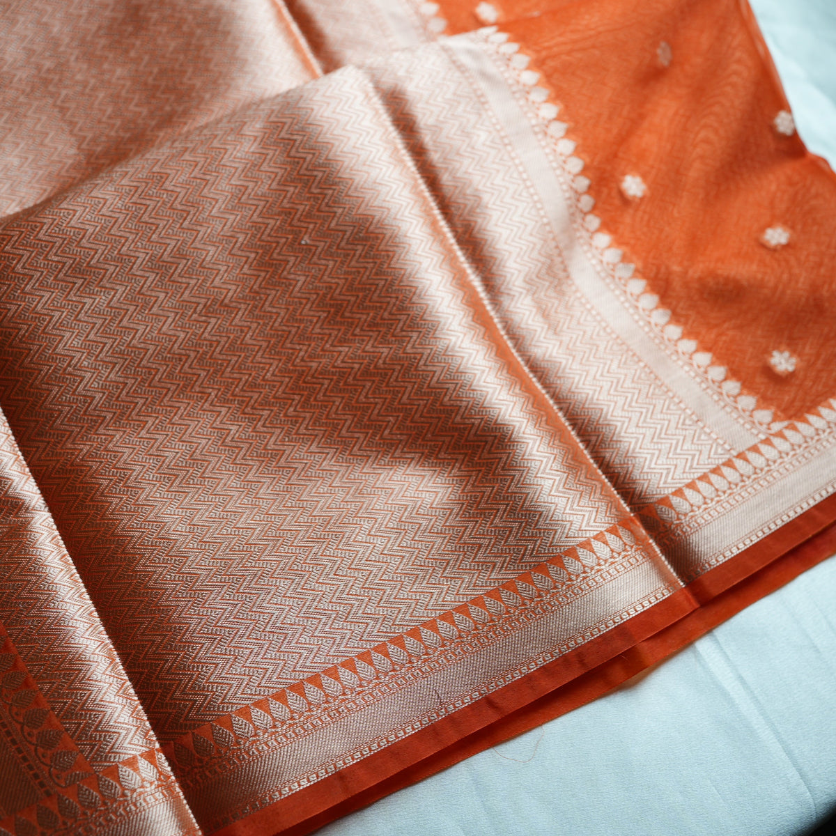 🍊 Vibrant Tangerine Orange Banarasi Kora Organza Saree ✨💫 - SAROYA
